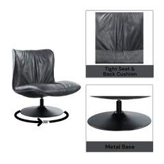 Piotr Black Top Grain Leather Accent Chair with Swivel