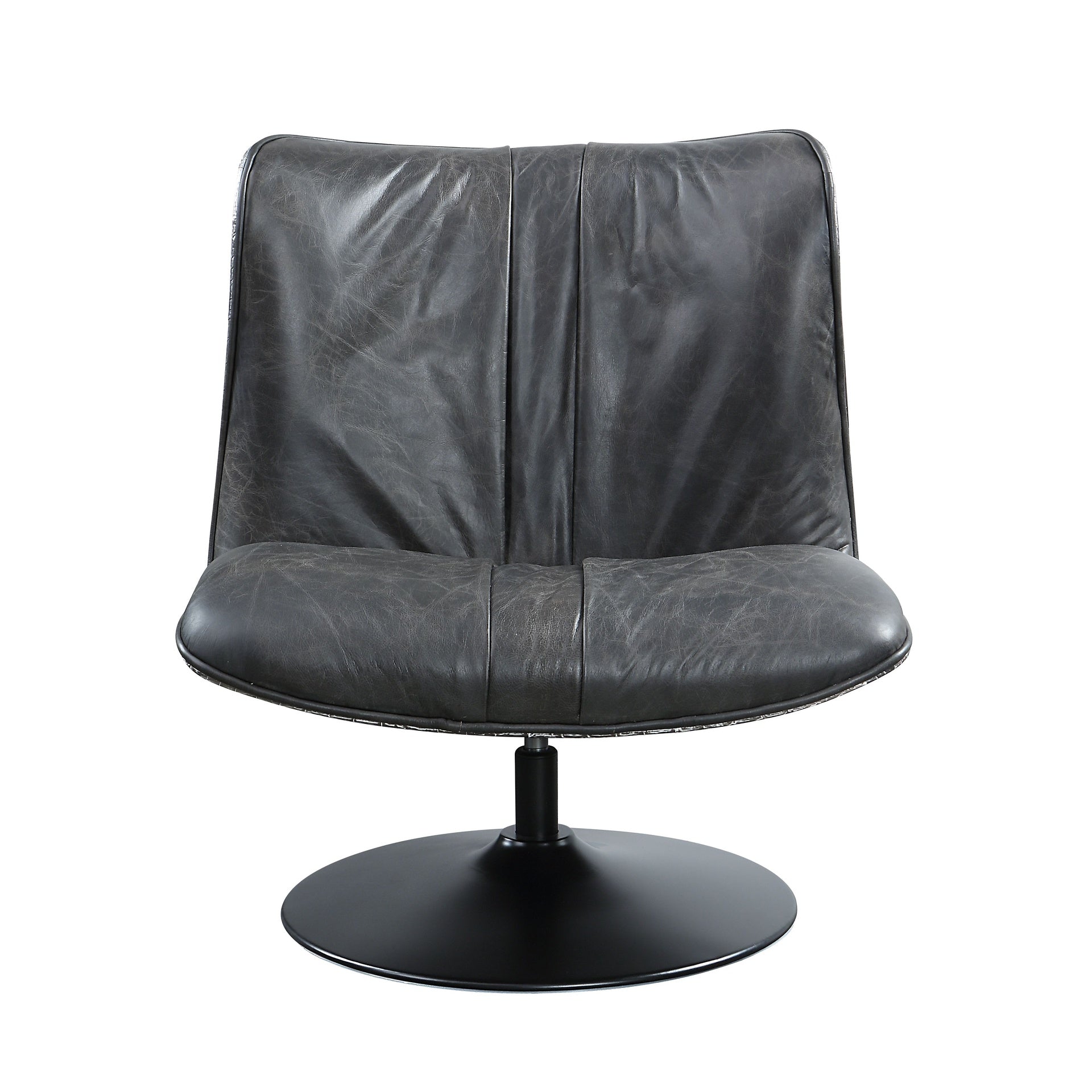Piotr Black Top Grain Leather Accent Chair with Swivel