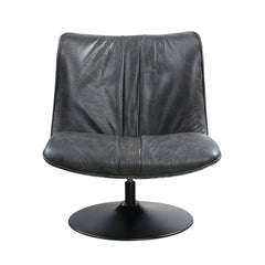 Piotr Black Top Grain Leather Accent Chair with Swivel