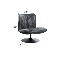 Piotr Black Top Grain Leather Accent Chair with Swivel