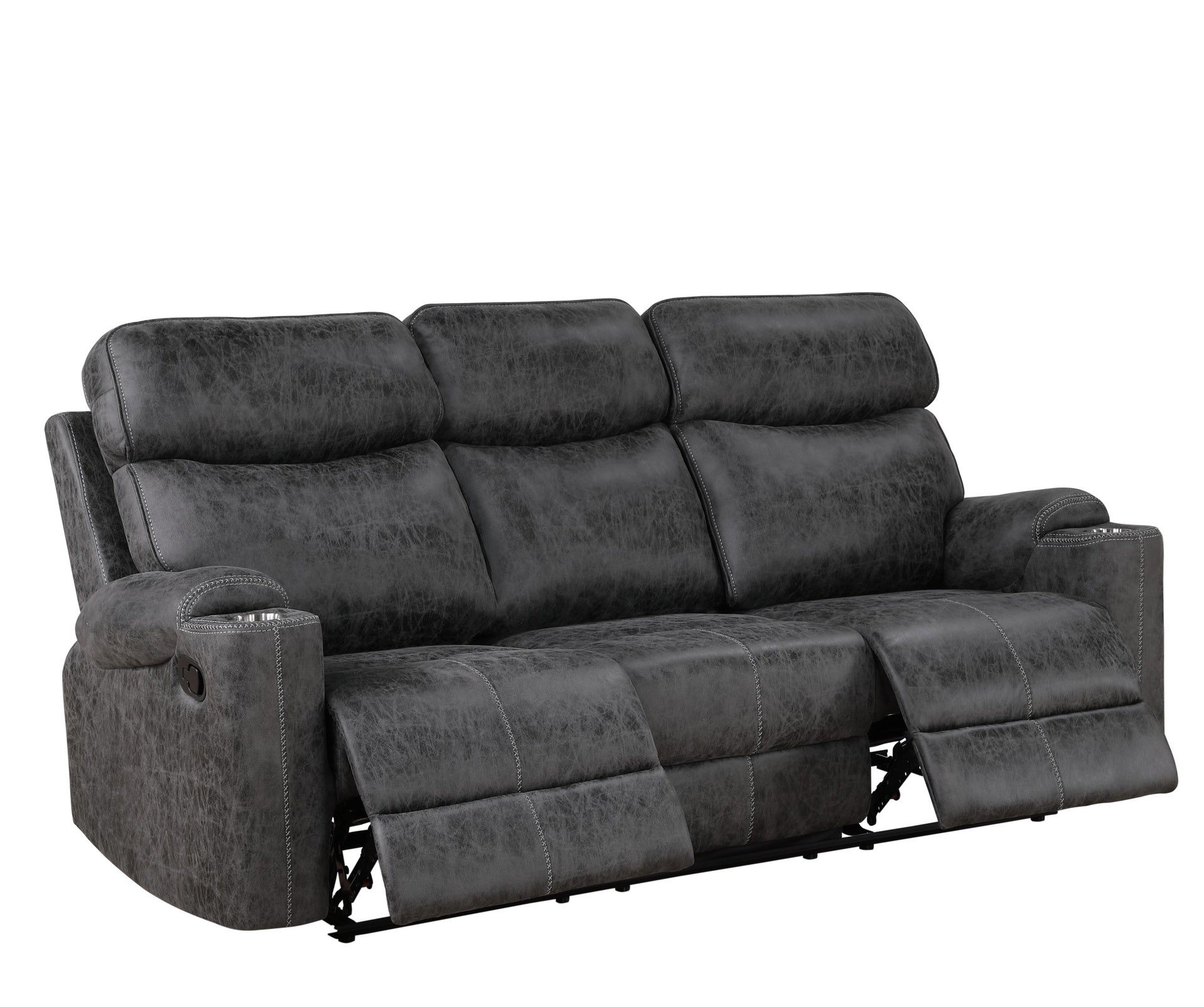 Hirah Dark Gray Microfiber Manual Recliner Sofa with Cupholder Function