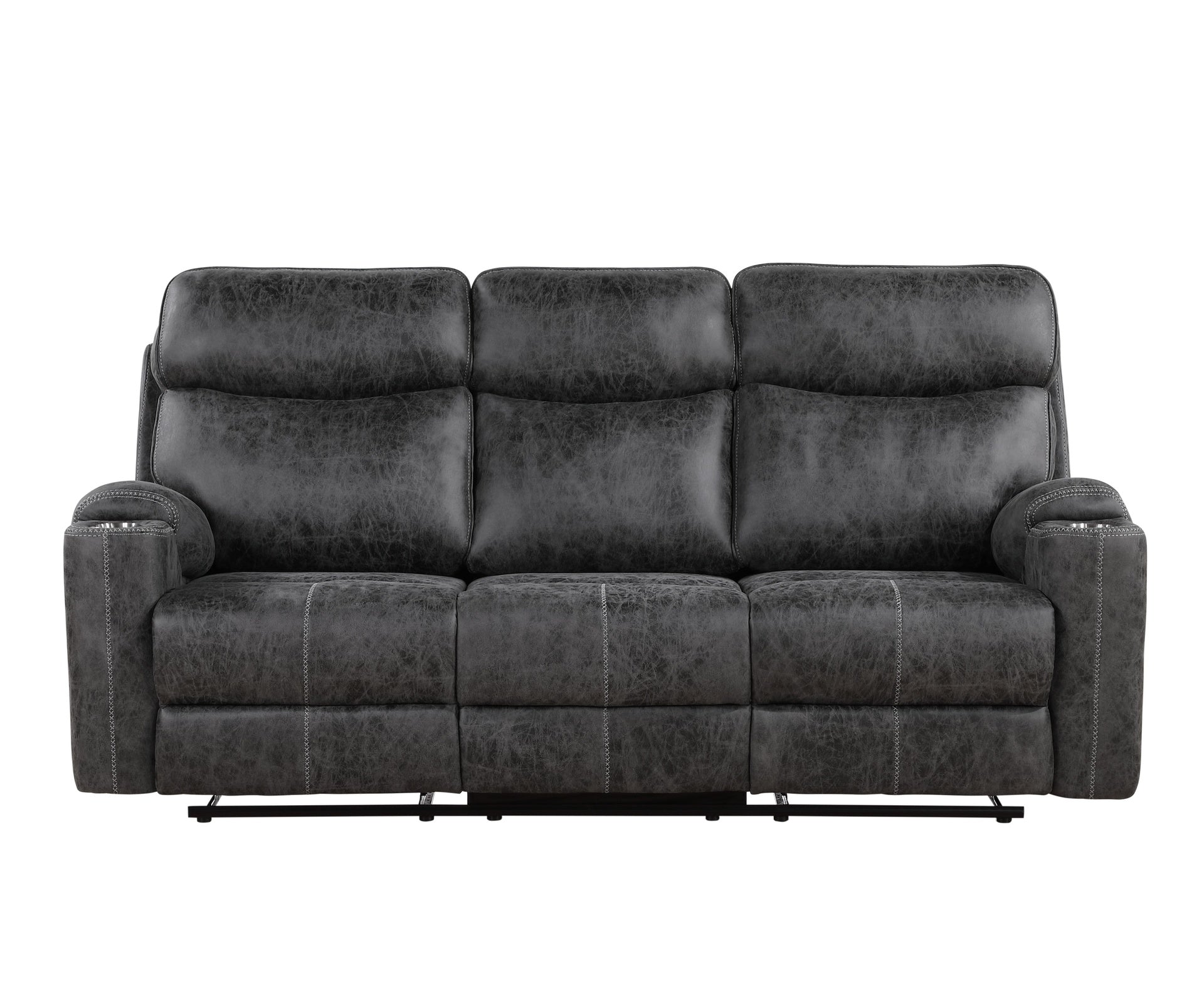 Hirah Dark Gray Microfiber Manual Recliner Sofa with Cupholder Function