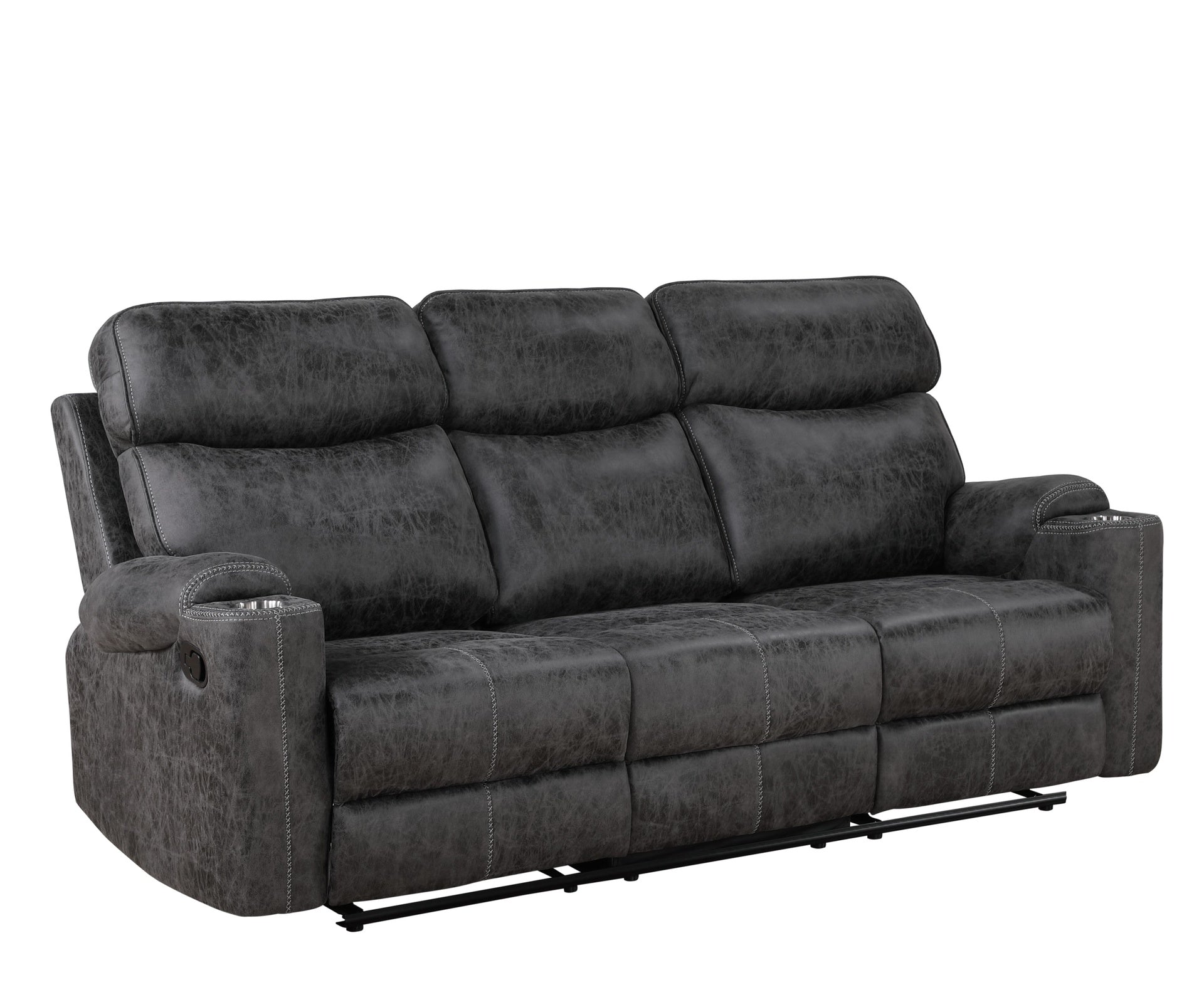 Hirah Dark Gray Microfiber Manual Recliner Sofa with Cupholder Function