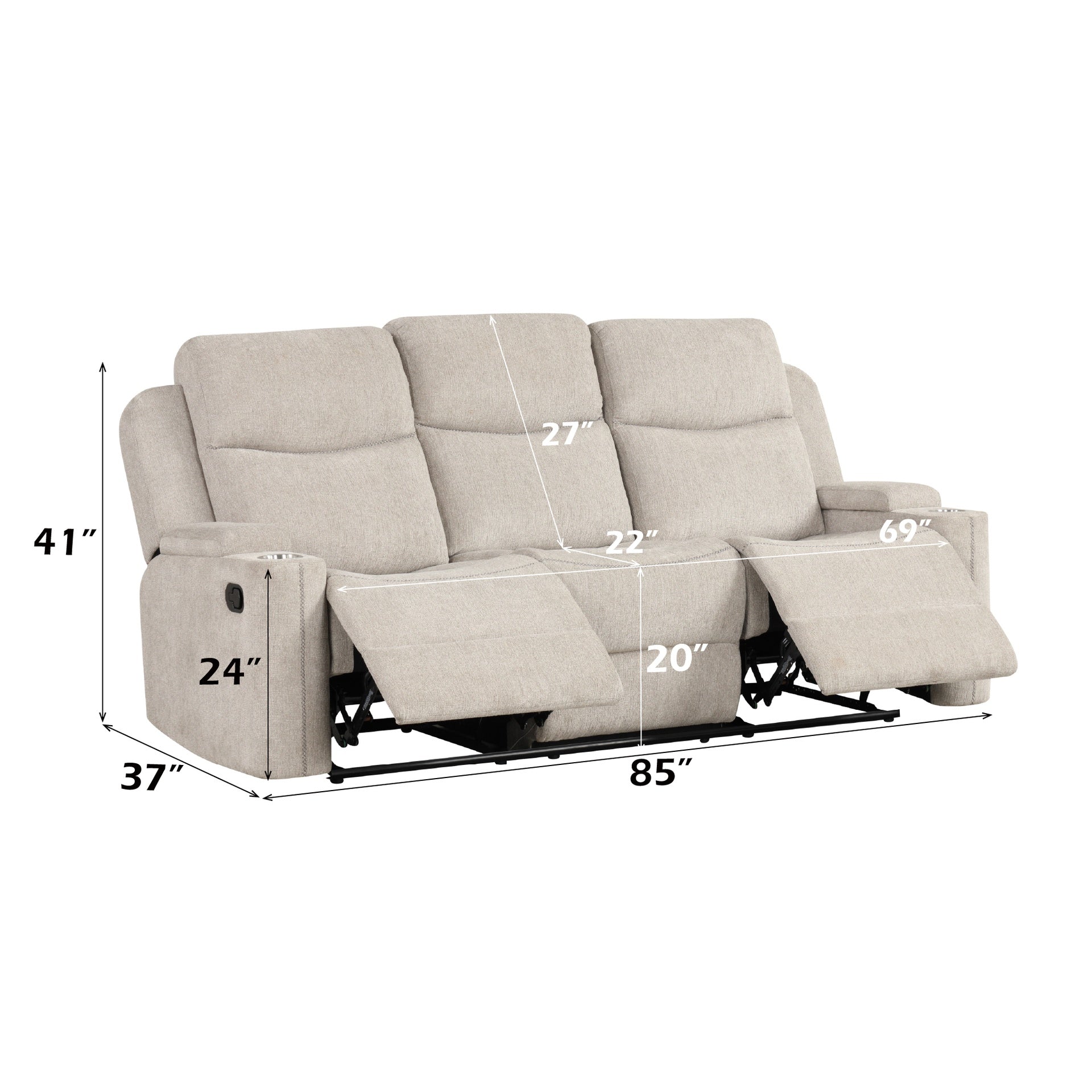 Galya 3 Pcs Light Gray Chenille Living Room Set (Sofa, Loveseat, Chair)