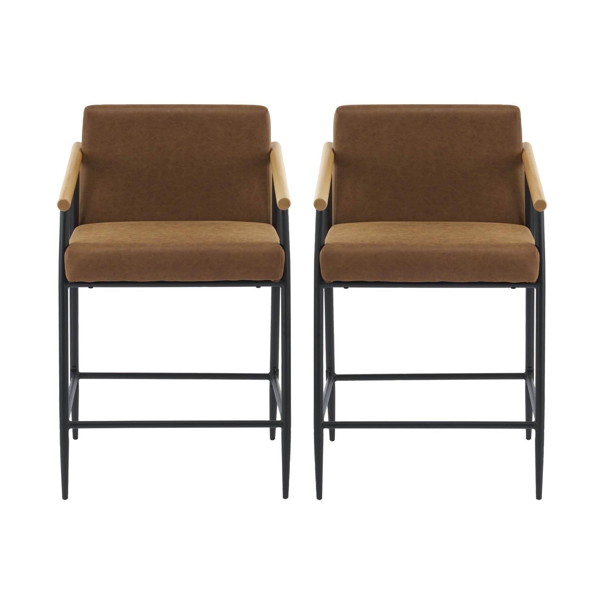 Counter Stool with iron frame-set of 2-Black+Reddish Brown