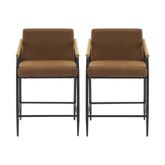 Counter Stool with iron frame-set of 2-Black+Reddish Brown