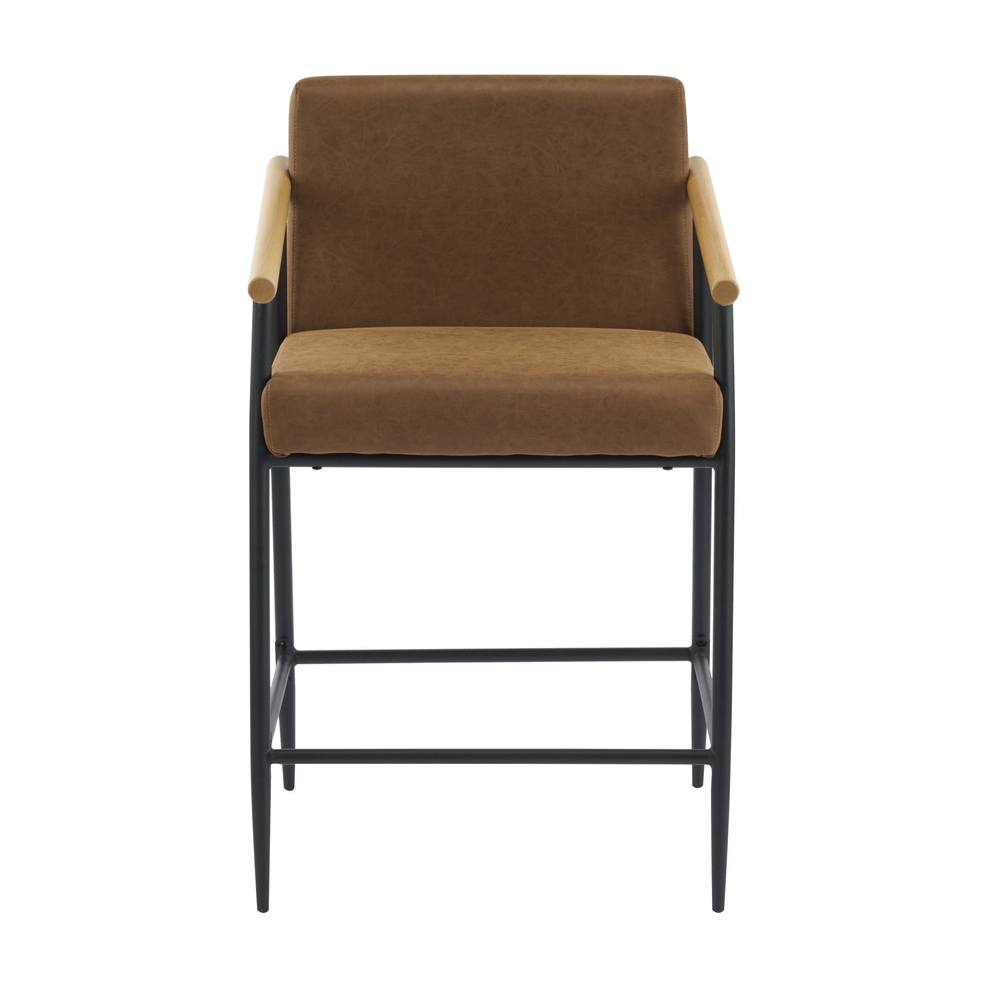Counter Stool with iron frame-set of 2-Black+Reddish Brown