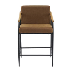 Counter Stool with iron frame-set of 2-Black+Reddish Brown
