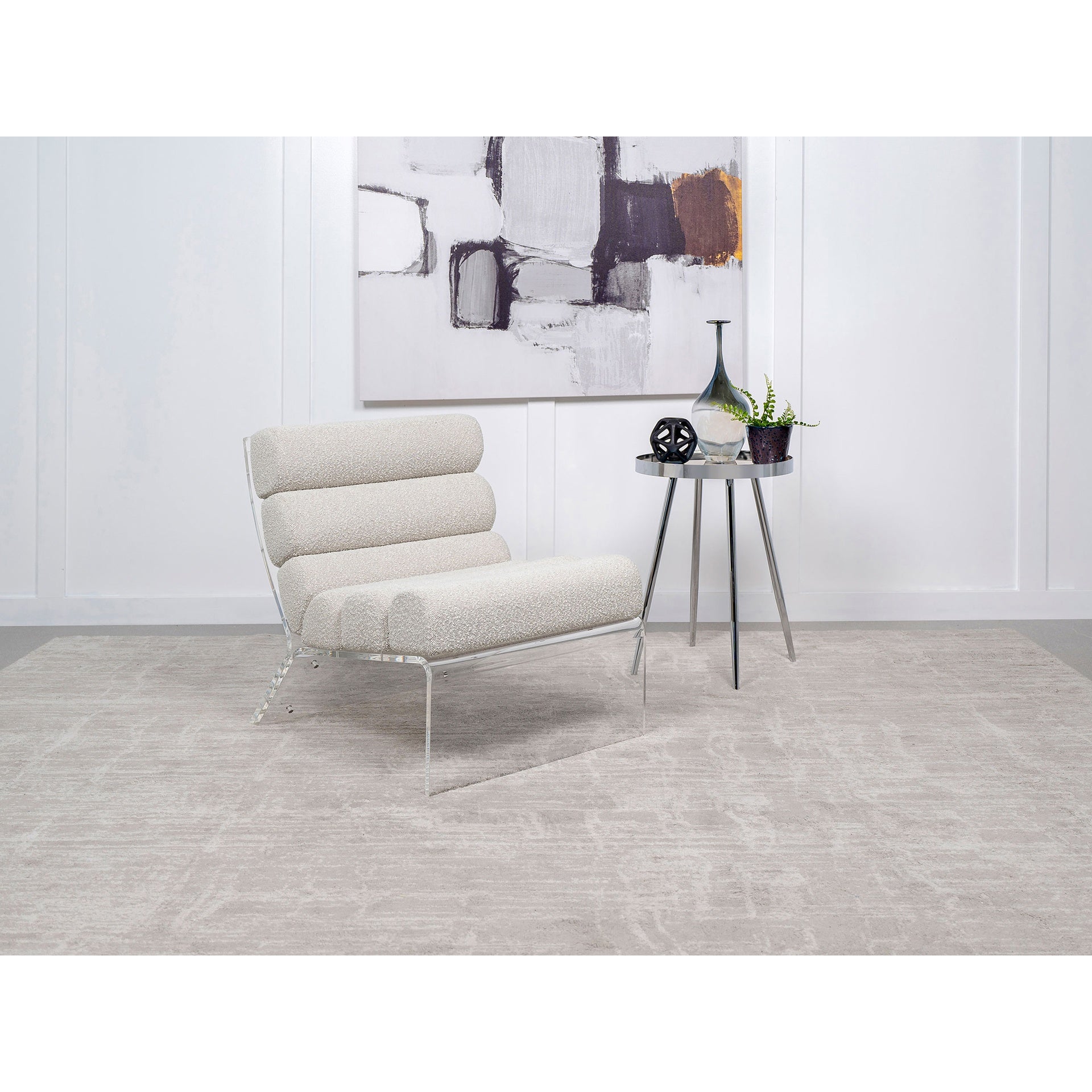 Freeman Ivory Boucle Upholstered Armless Acrylic Chair