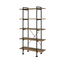 Rustic Oak and Black 5-shelf Bookcase