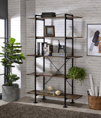 Rustic Oak and Black 5-shelf Bookcase