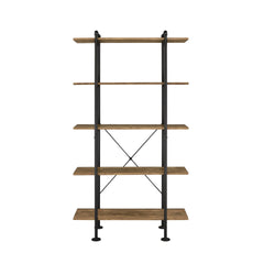 Rustic Oak and Black 5-shelf Bookcase