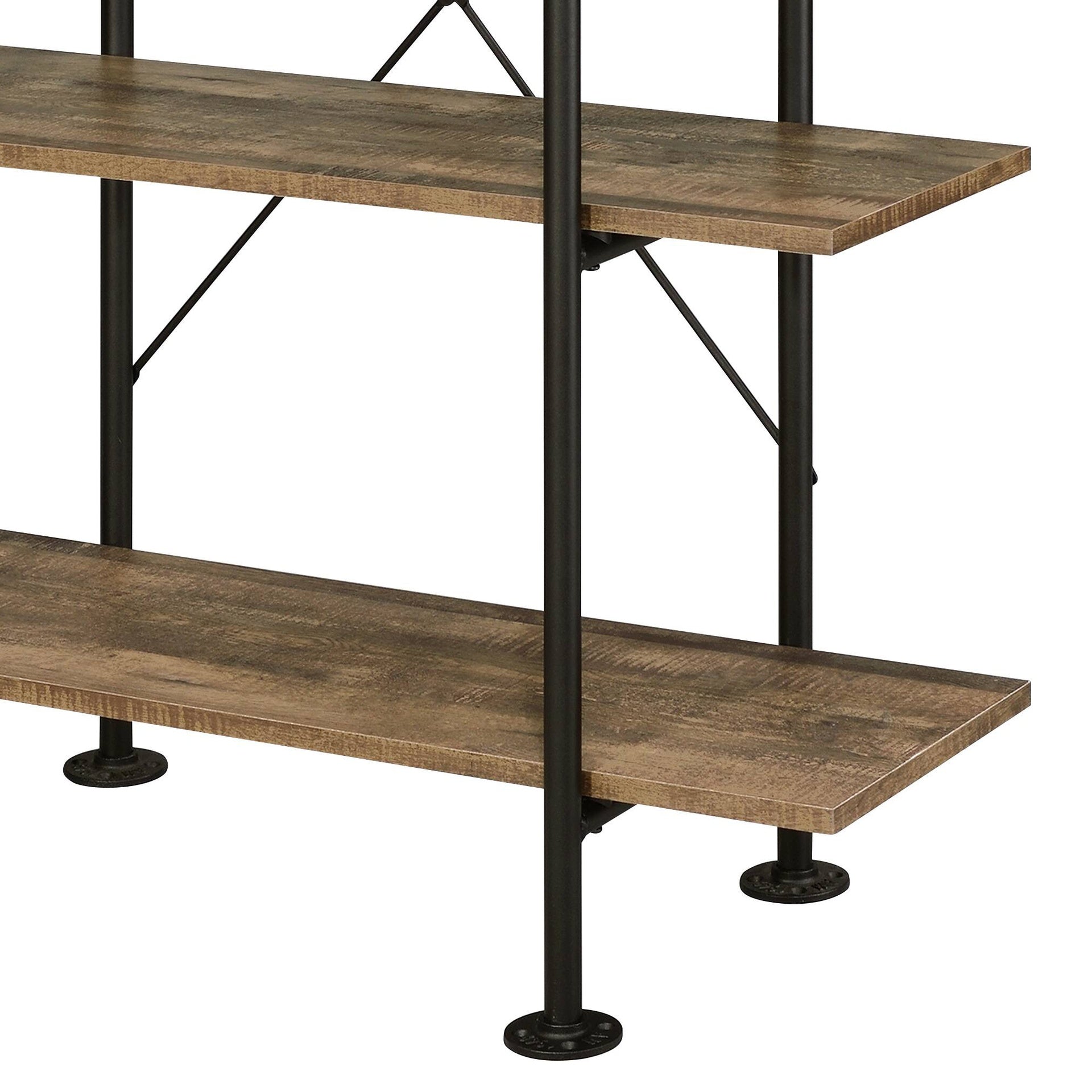 Rustic Oak and Black 5-shelf Bookcase