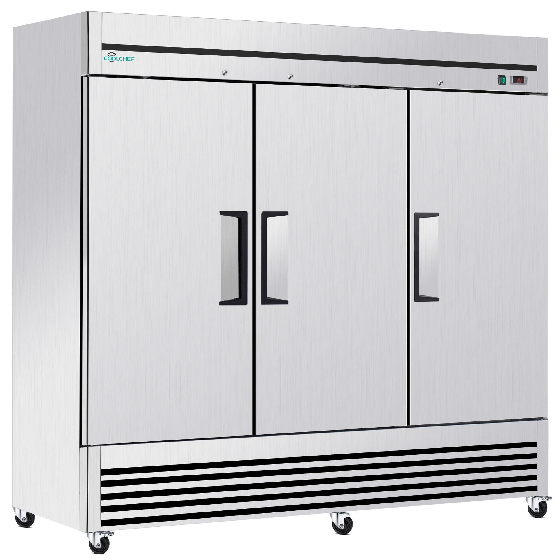 72" Cu Ft Commercial Reach-In Refrigerator, 3 Solid Door Stainless Steel Upright Cooler, 33–40°F Digital Thermostat, 9 Shelves, R290, 110V