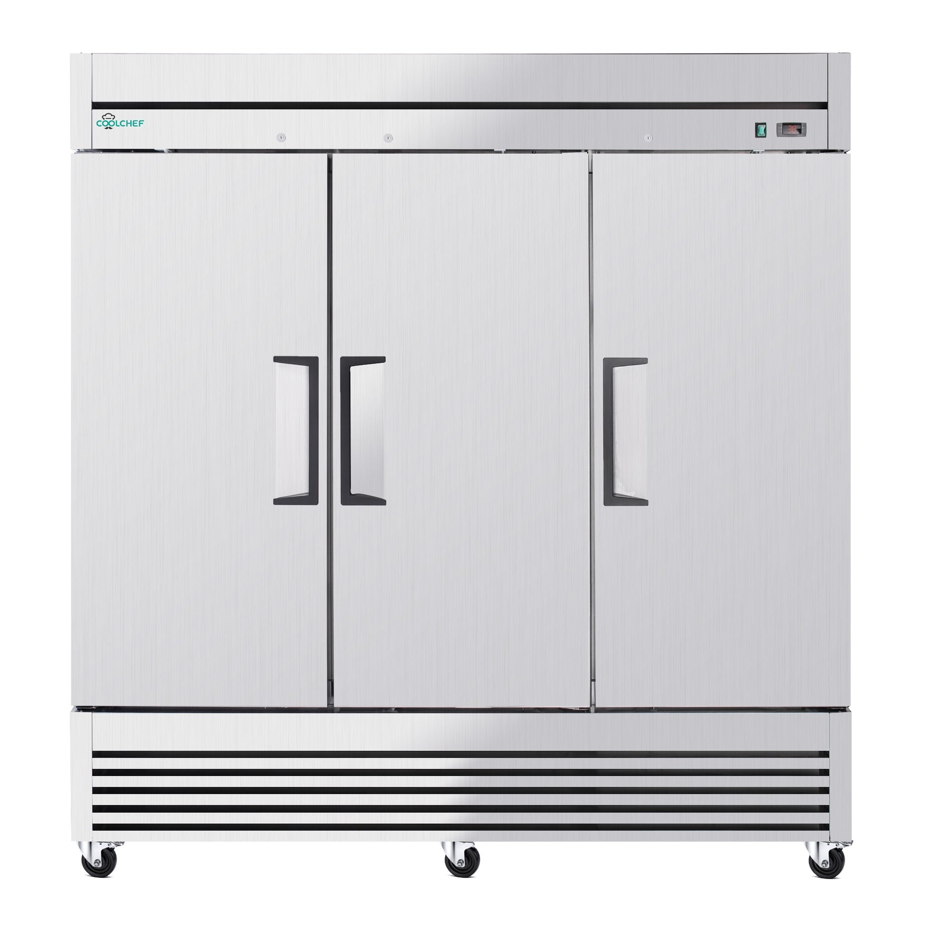 72" Cu Ft Commercial Reach-In Refrigerator, 3 Solid Door Stainless Steel Upright Cooler, 33–40°F Digital Thermostat, 9 Shelves, R290, 110V