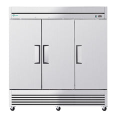 72" Cu Ft Commercial Reach-In Refrigerator, 3 Solid Door Stainless Steel Upright Cooler, 33–40°F Digital Thermostat, 9 Shelves, R290, 110V