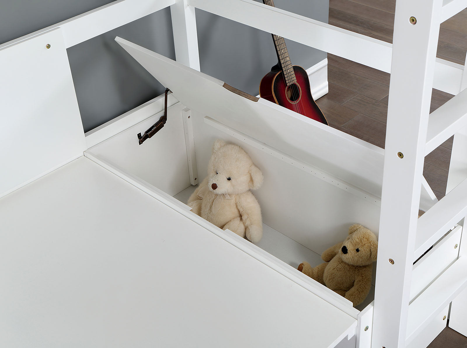 Modern Transitional Twin Over Workstation Loft Bed With Storage Box Attached Ladder Workstation And Bookcase, White