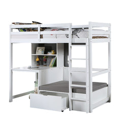 Modern Transitional Twin Over Workstation Loft Bed With Storage Box Attached Ladder Workstation And Bookcase, White