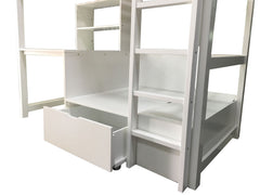 Modern Transitional Twin Over Workstation Loft Bed With Storage Box Attached Ladder Workstation And Bookcase, White