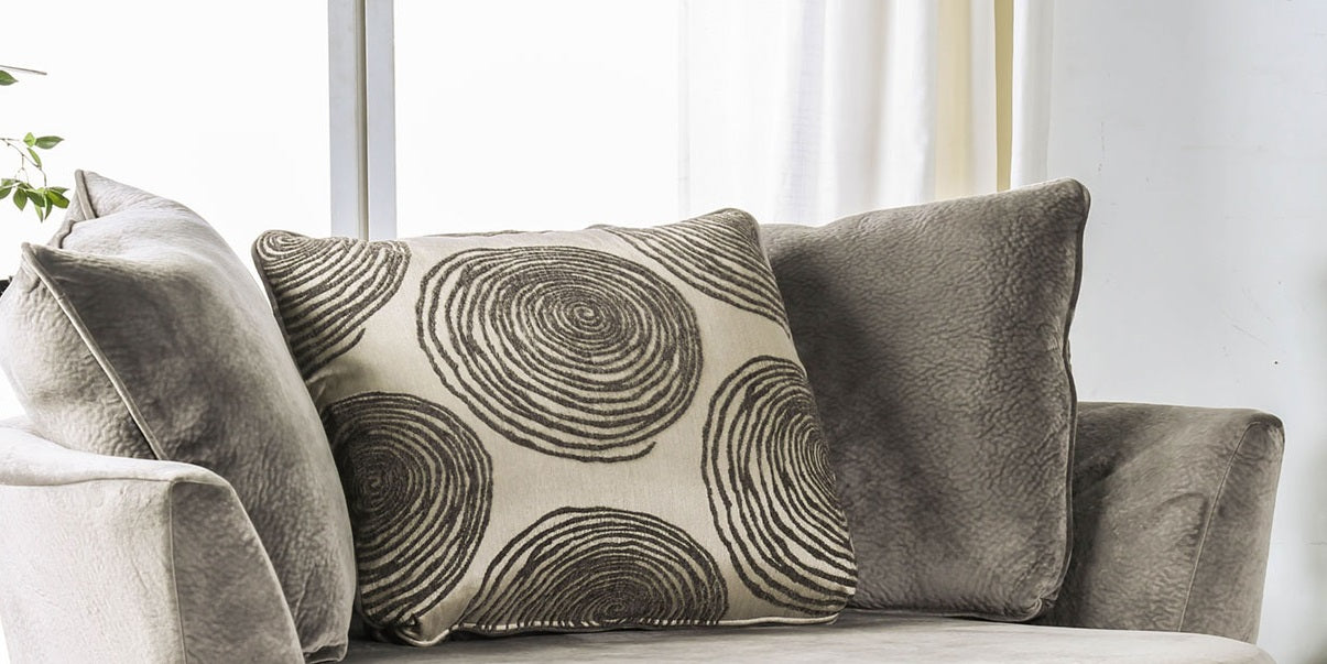 Gray Finish Transitional Style Swivel Round Chair T-Cushion Seating Fitted Back Pillow Flared Arms Pillow Included