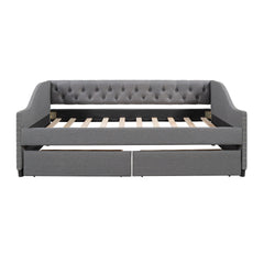 Upholstered daybed with Two Drawers, Wood Slat Support, Gray, Full Size(OLD SKU :LP001111AAE)