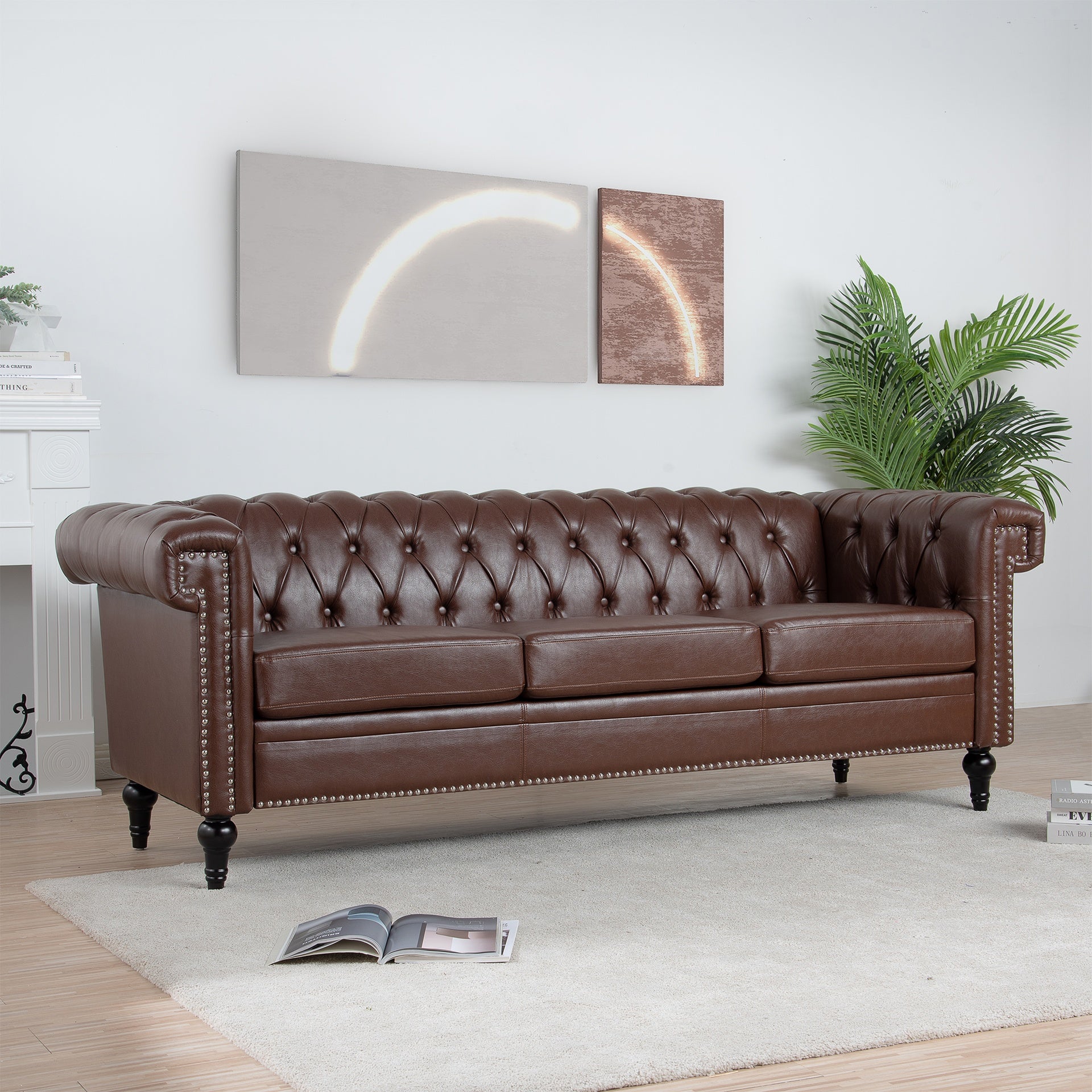 83.66 Inch Width Traditional  Square Arm removable cushion 3 seater Sofa