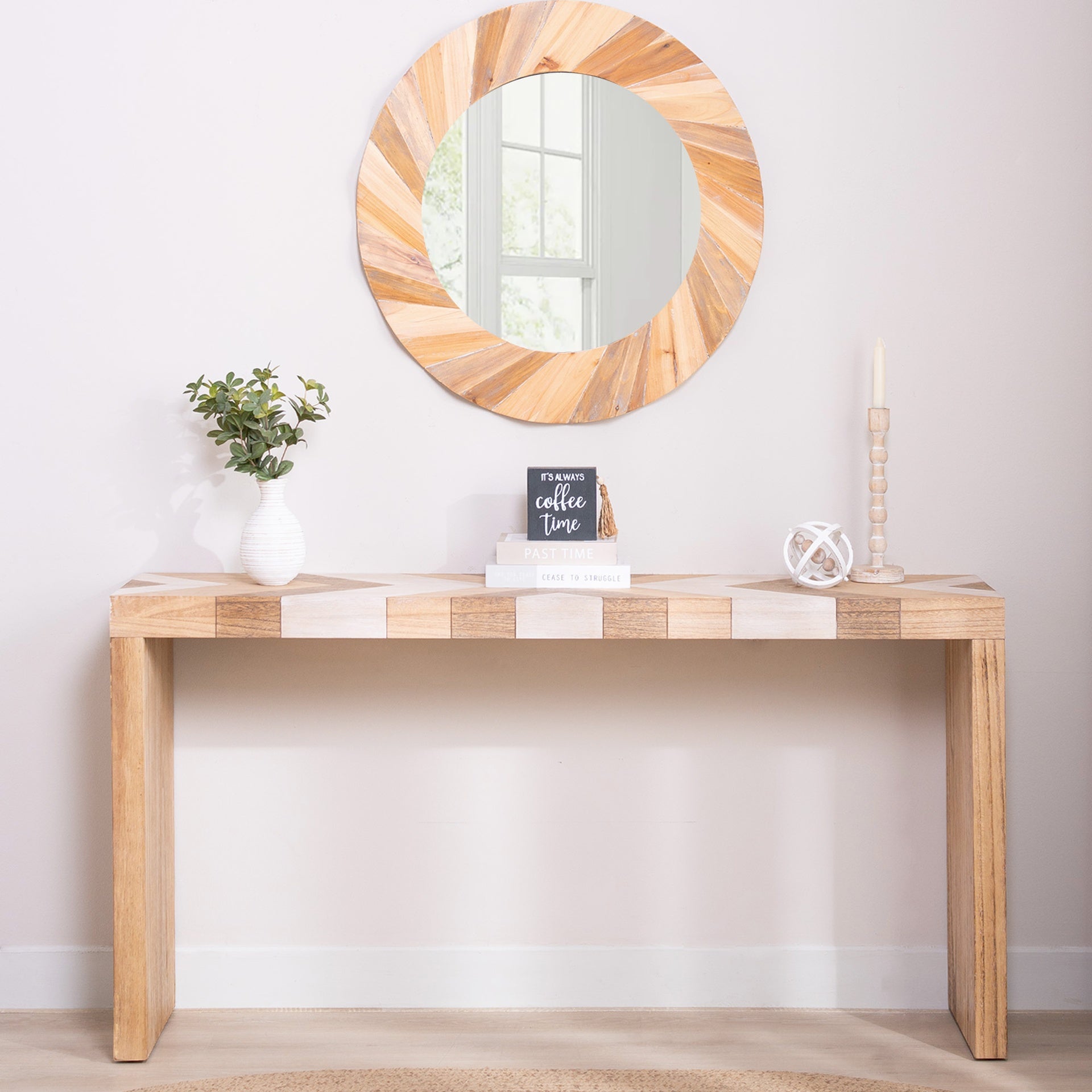 Modern Console Table, 62" Long Entryway Table with Chevron Patterned Top, Manufactured Wood Sofa Table for Hallway, Living Room, or Office