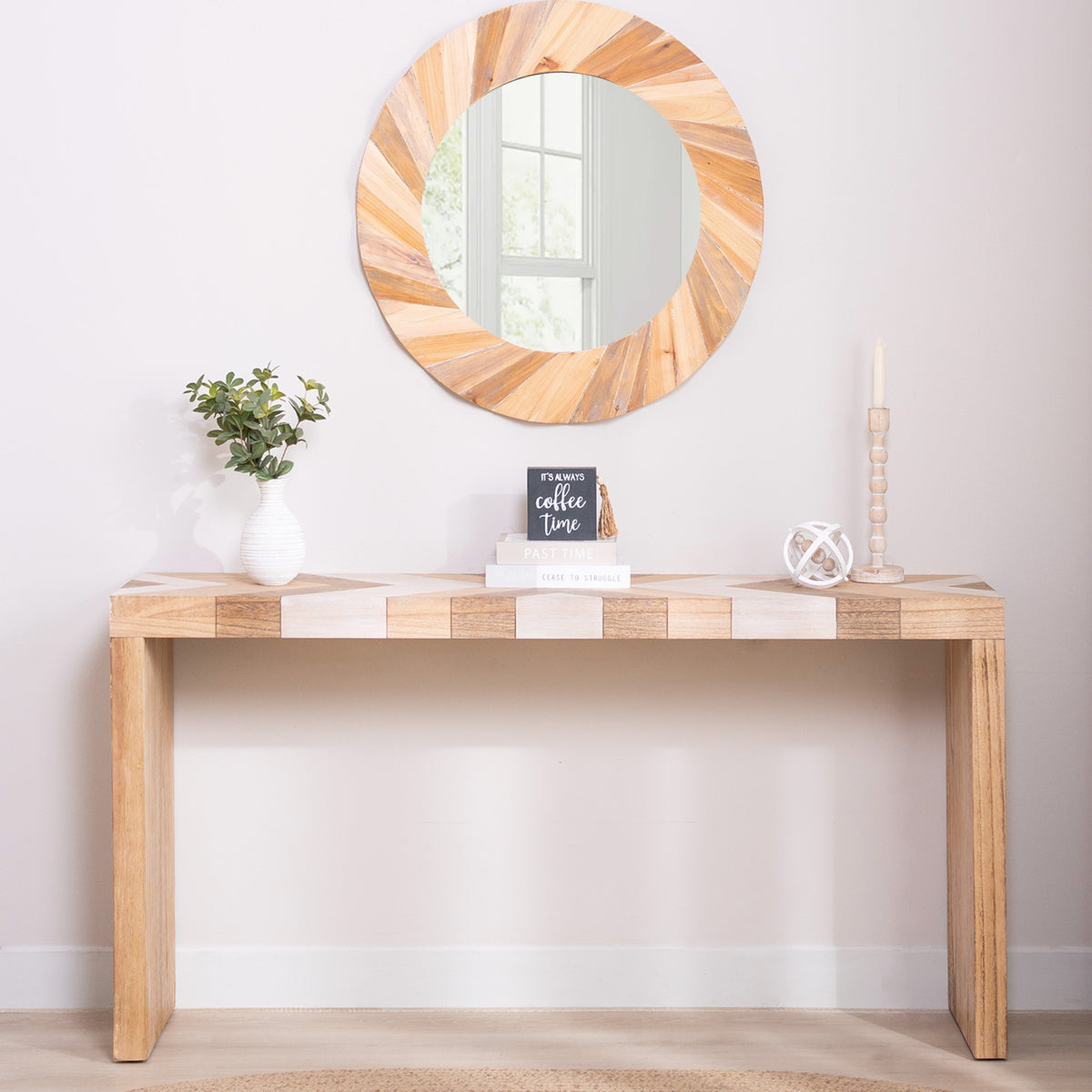 Modern Console Table, 62" Long Entryway Table with Chevron Patterned Top, Manufactured Wood Sofa Table for Hallway, Living Room, or Office
