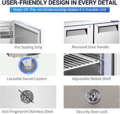 48" W 2 Door Refrigerator Sandwich Salad Prep Table Commercial Stainless Steel Fan Cooling Refrigerator with Cutting Board, 2 Shelves & 12 Pans for Restaurant, Bar, Shop-12.9 Cu.ft
