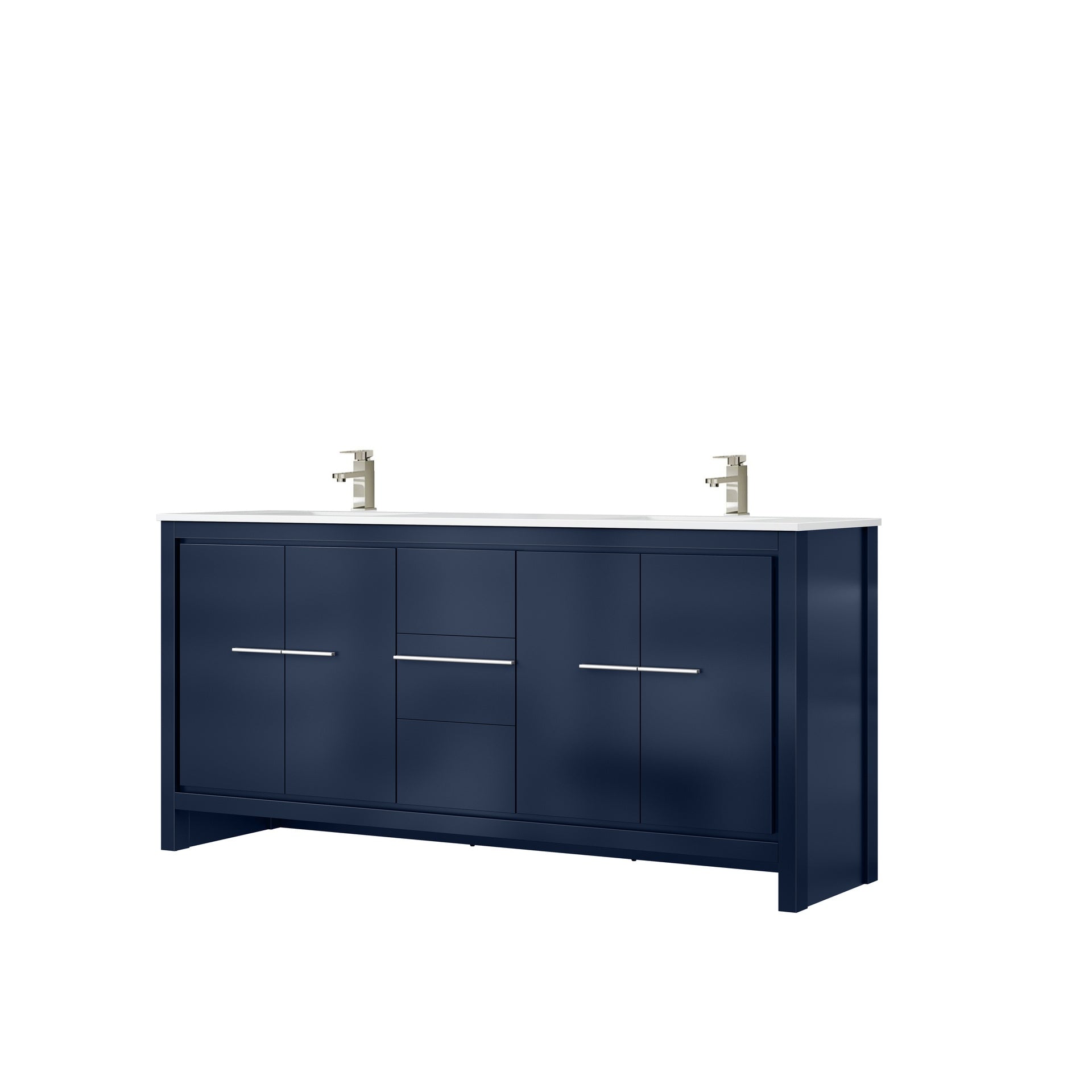 Navy Blue Double Bath Vanity 72 in. W x 20 in. D, Cultured Marble Top and Brushed Nickel Faucet Set