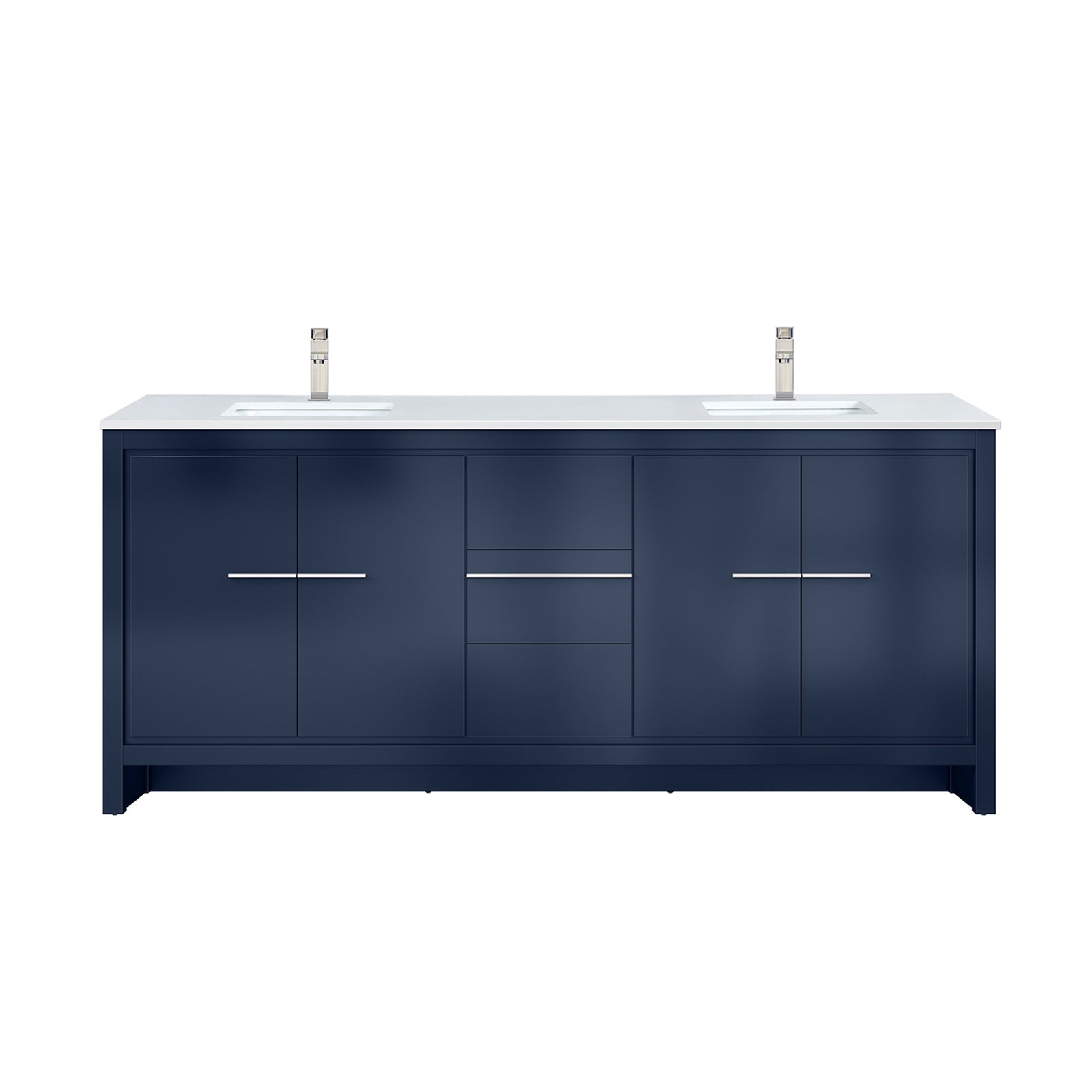 Navy Blue Double Bath Vanity 80 in. W x 20 in. D, White Quartz Top and Brushed Nickel Faucet Set
