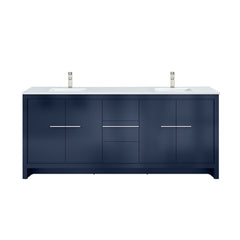 Navy Blue Double Bath Vanity 80 in. W x 20 in. D, White Quartz Top and Brushed Nickel Faucet Set