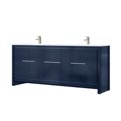 Navy Blue Double Bath Vanity 80 in. W x 20 in. D, White Quartz Top and Brushed Nickel Faucet Set
