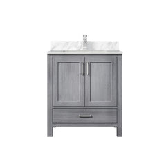 Distressed Grey Bath Vanity 30 in. W x 22 in. D, Carrara Marble Top, and Faucet Set