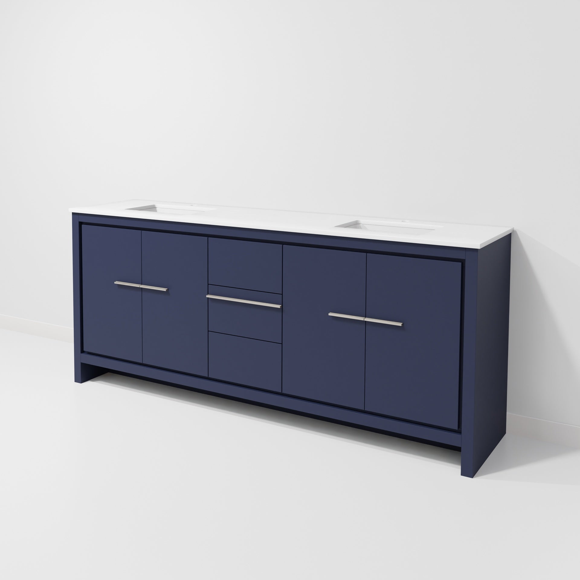 Navy Blue Double Bath Vanity 80 in. W x 20 in. D, with White Quartz Top