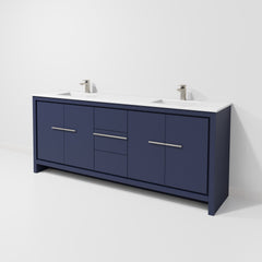Navy Blue Double Bath Vanity 80 in. W x 20 in. D, Cultured Marble Top and Gun Metal Faucet Set