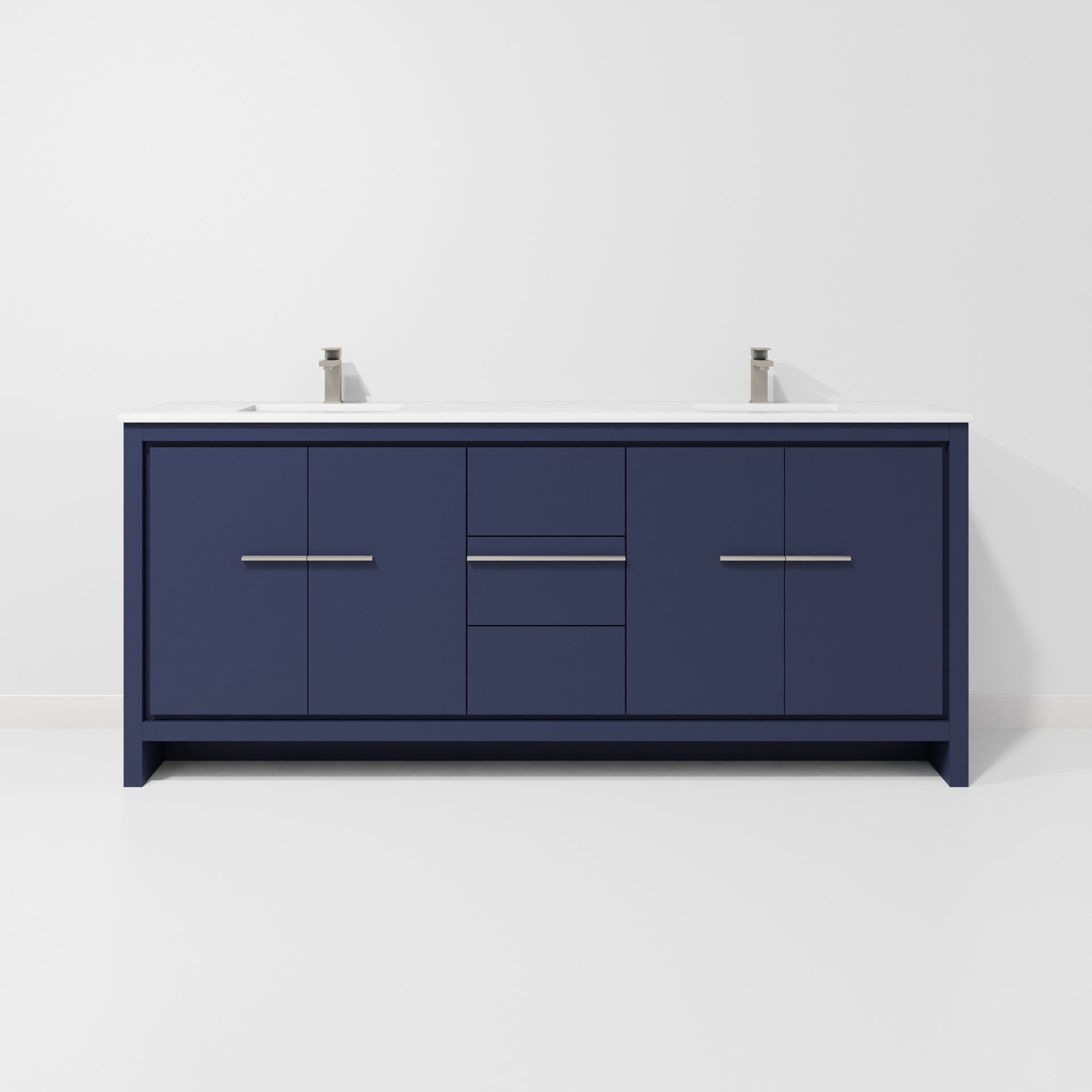 Navy Blue Double Bath Vanity 80 in. W x 20 in. D, Cultured Marble Top and Gun Metal Faucet Set