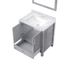 Distressed Grey Bath Vanity 30 in. W x 22 in. D, Carrara Marble Topand 28 in. Mirror