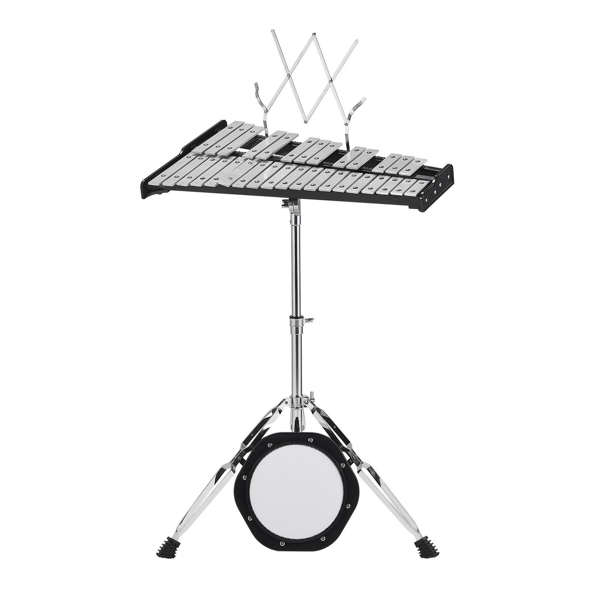 32 Note Glockenspiel Xylophone Bell Kit, Professional Percussion Instrument Set with Mallets, Drum Sticks, Music Stand,  8" Practice Pad, Adjustable Stand and Carrying Bag for Students & Adults