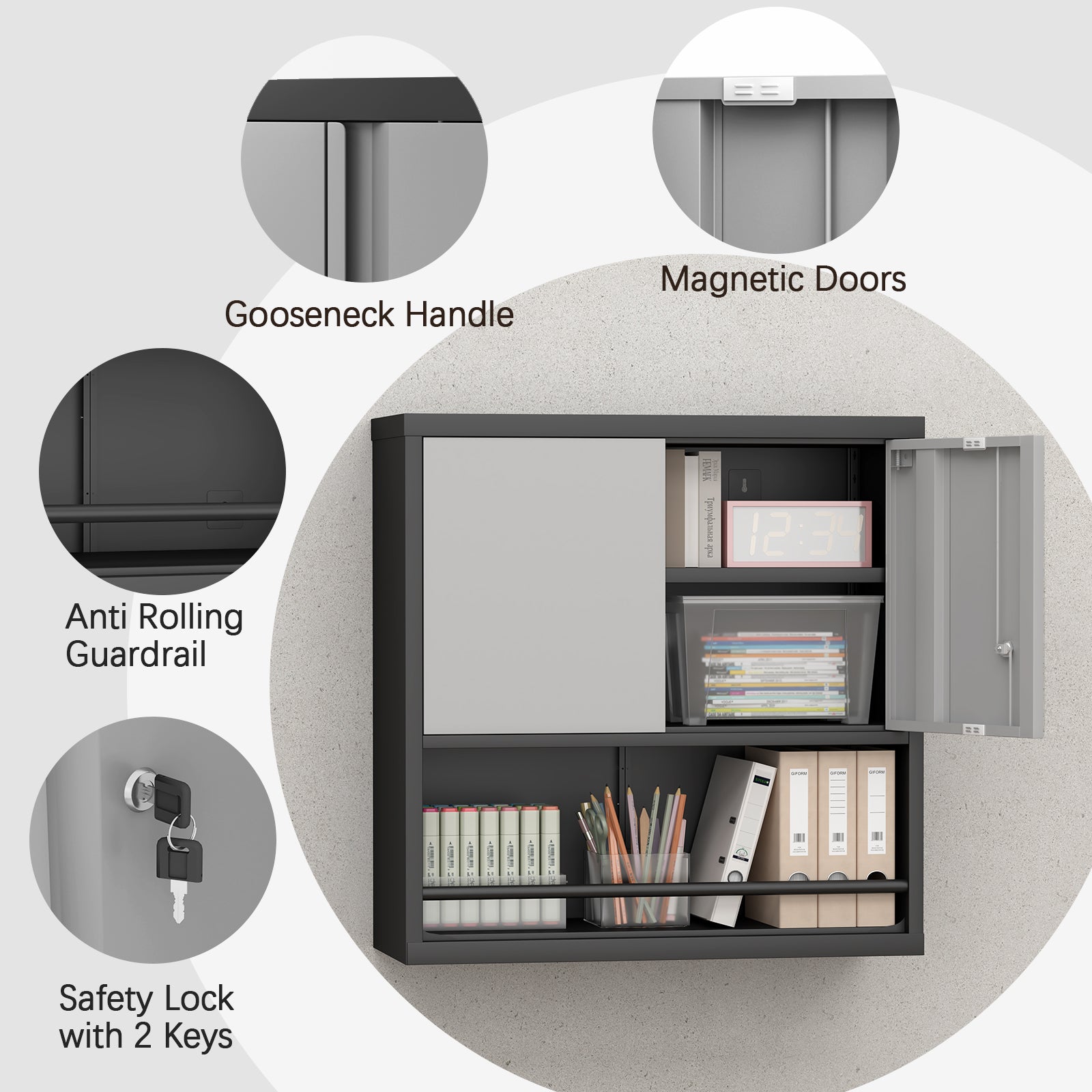 Metal Adjustable 2 Doors Metal Storage Cabinet Kitchen Pantry Cabinet With Adjustable Shelves Tall Steel Cabinet Locker For Kitchen, Living Room, Dining Room And Office