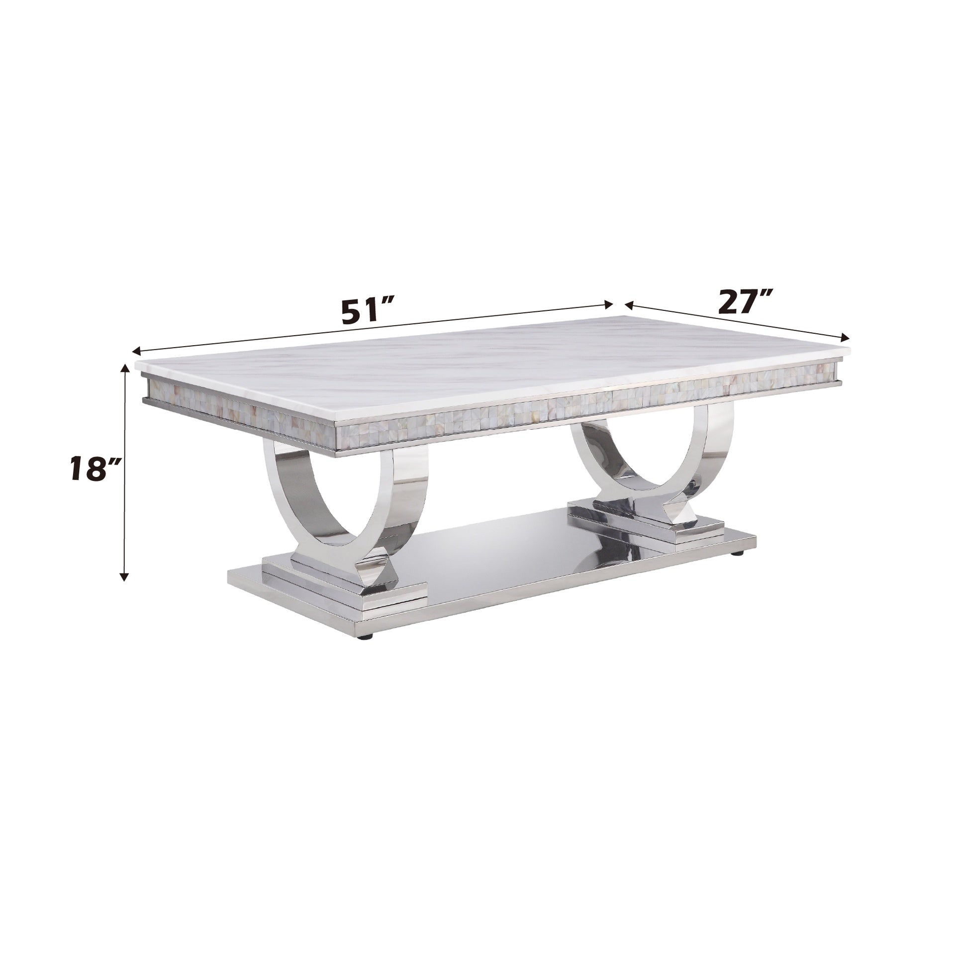 Zander White Printed Faux Marble Top & Mirrored Silver Finish Coffee Table