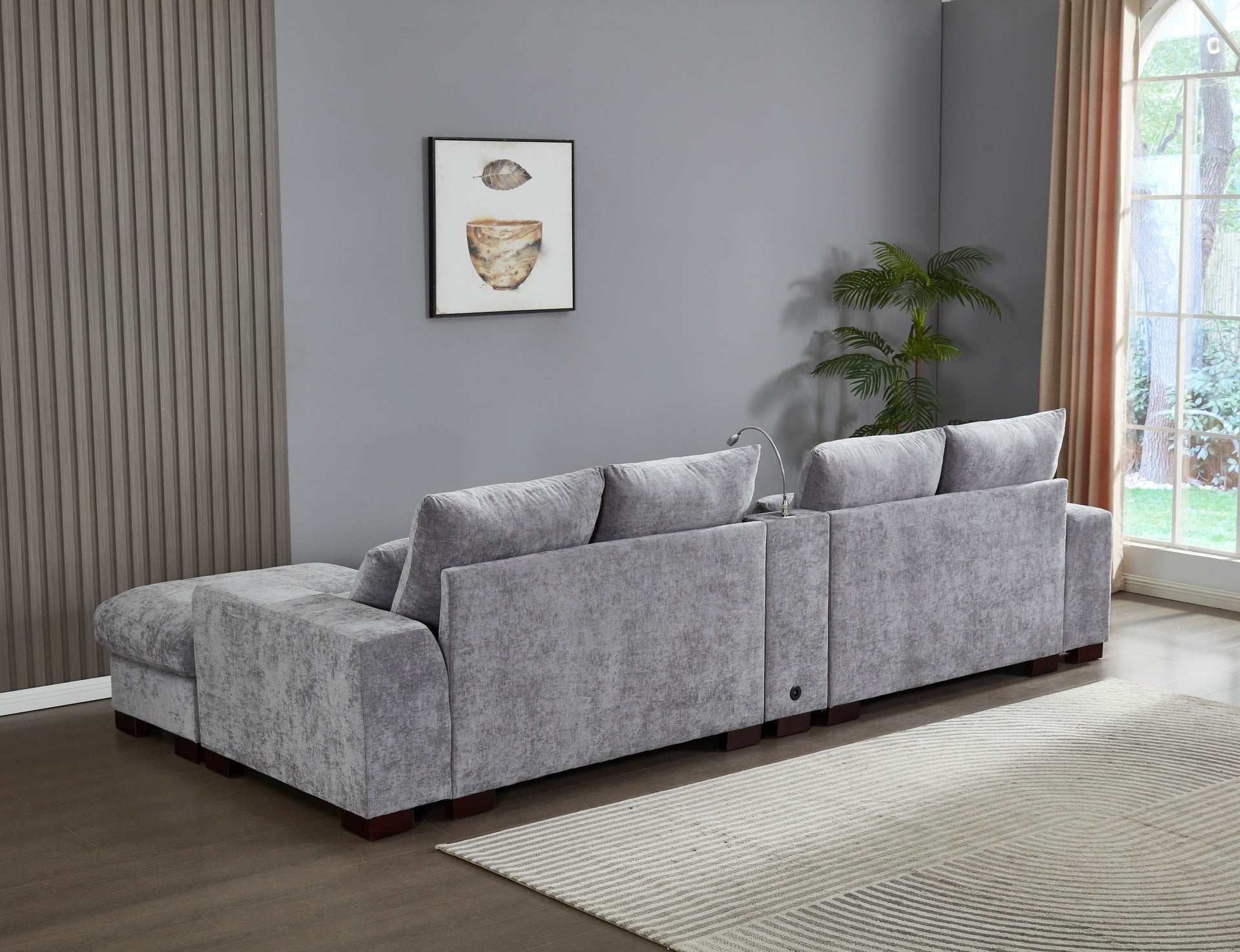 Modern Sectional Sofa Couch with Console,USB Charging Port,Reading Light,Cup Holder, Light Grey