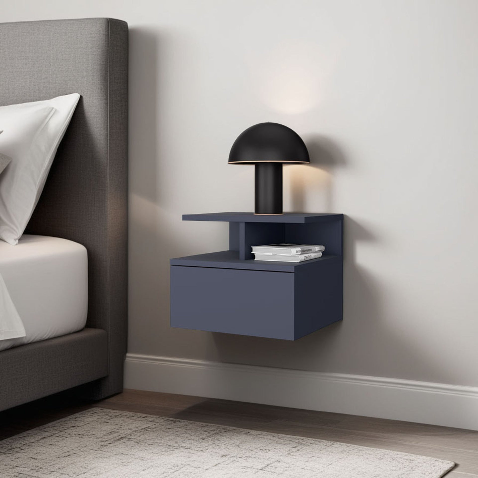 Nightstand 11.6" H, 1 Drawer, 3 Shelves, Alby Blue - Bedroom