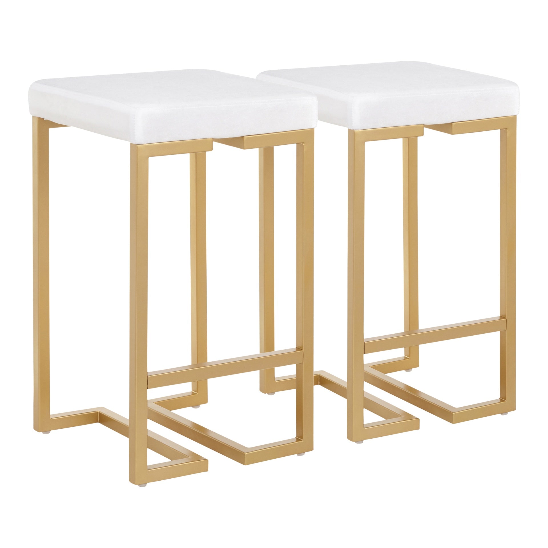 Midas 26" Contemporary-glam Counter Stool in Gold with White Velvet Cushion by LumiSource - Set of 2