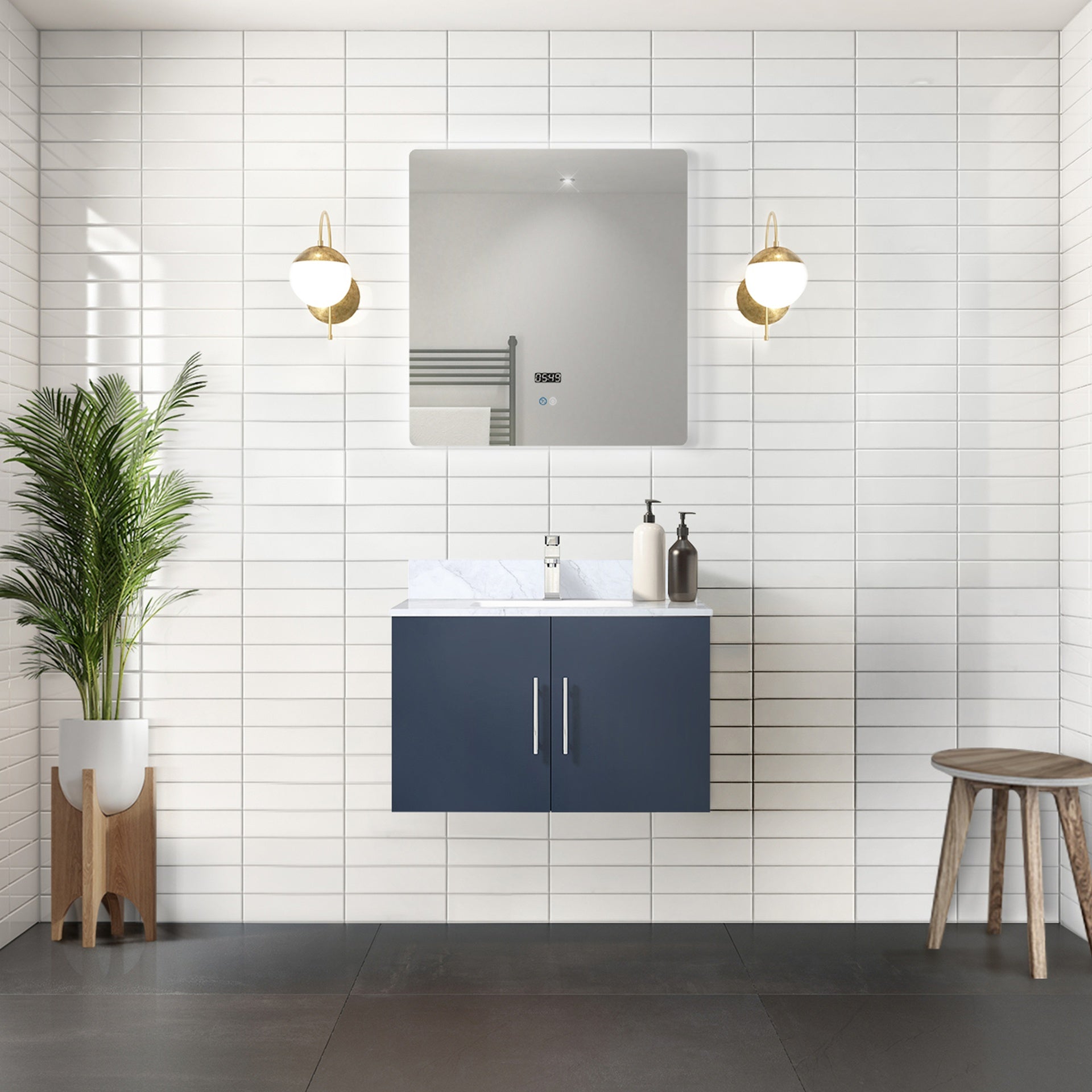 Navy Blue Bath Vanity 30 in. W x 22 in. D, Carrara Marble Top, and Faucet Set