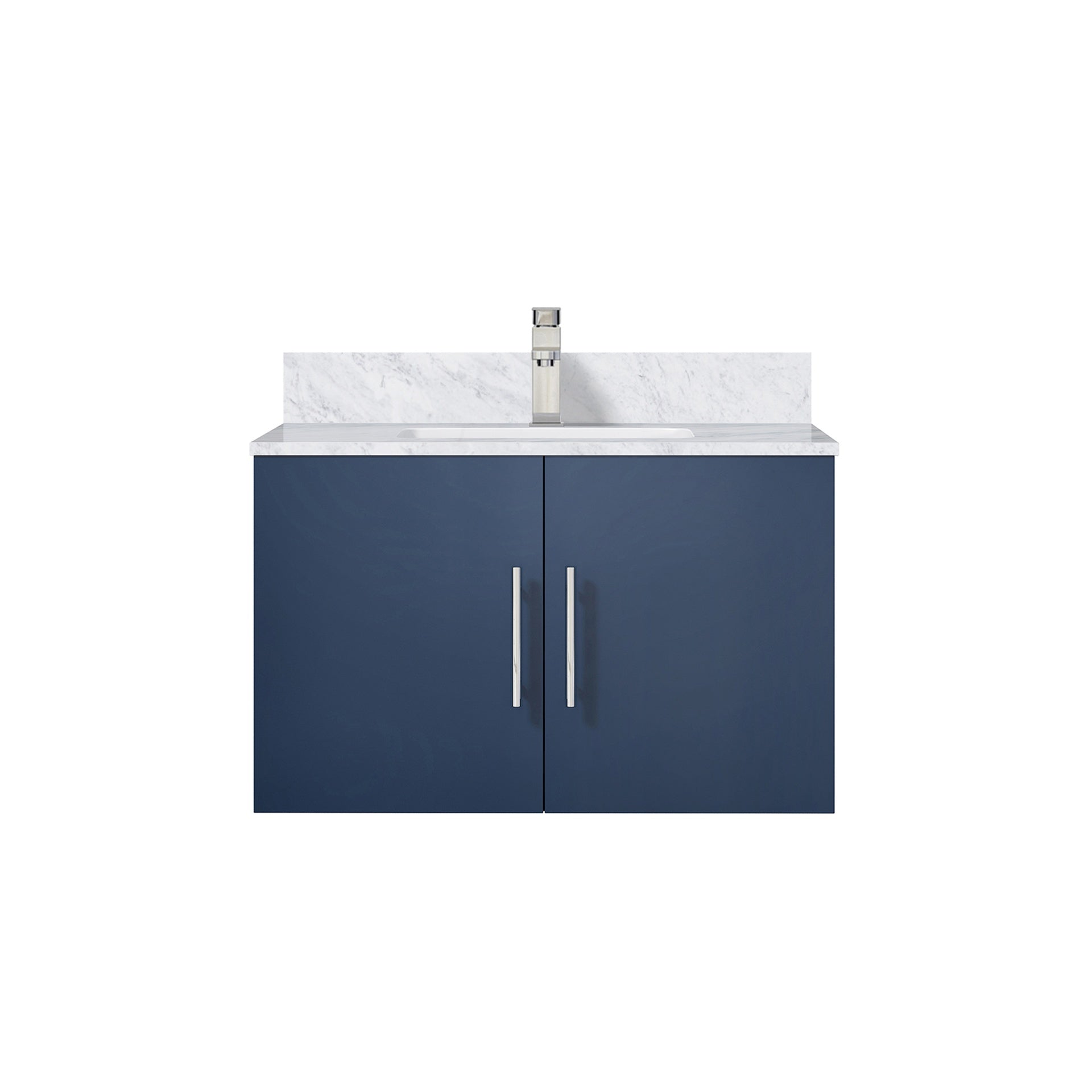 Navy Blue Bath Vanity 30 in. W x 22 in. D, Carrara Marble Top, and Faucet Set