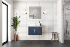 Navy Blue Bath Vanity 30 in. W x 22 in. D, Carrara Marble Top, and Faucet Set