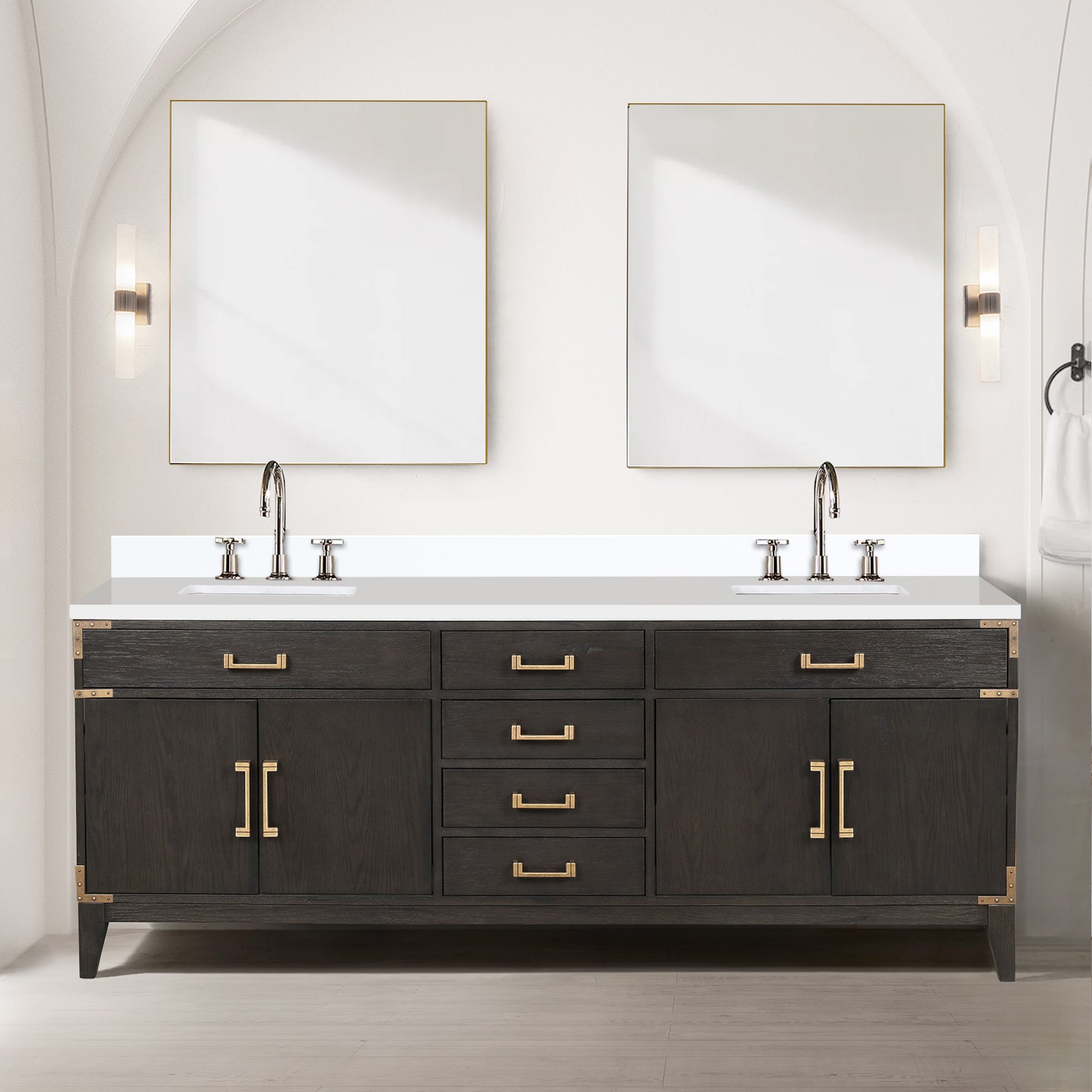Brown Oak Double Bath Vanity 84 in. W x 22 in. D