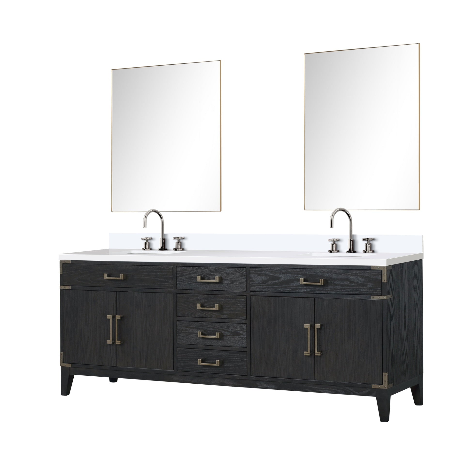 Brown Oak Double Bath Vanity 84 in. W x 22 in. D
