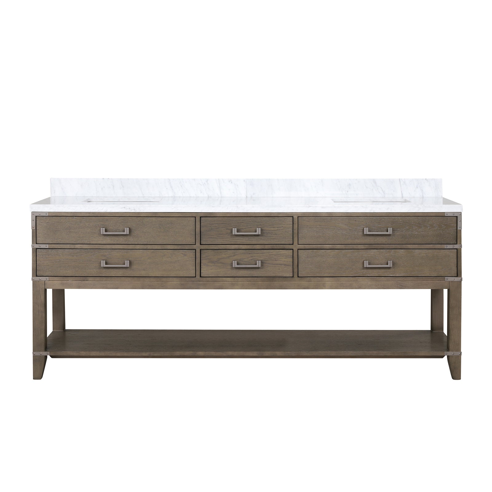 Grey Oak Double Bath Vanity 84 in. W x 22 in. D, with Carrara Marble Top